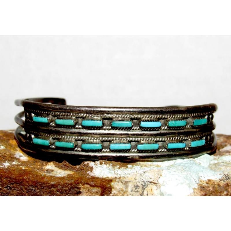 Vintage Zuni Turquoise Needlepoint Cuff Bracelet Sterling Silver C. Hattie (1 of 4)
