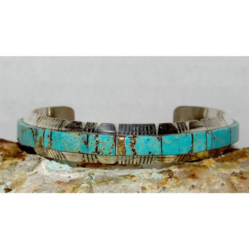 Navajo Number 8 Turquoise Inlay Cuff Bracelet Steve Francisco: Embrace the breathtaking beauty of the Navajo Number 8 Mine Turquoise and Sterling Silver Cuff Bracelet, a true masterpiece created by Navajo artist Steve Francisco. This extraordinary cuff showcases 