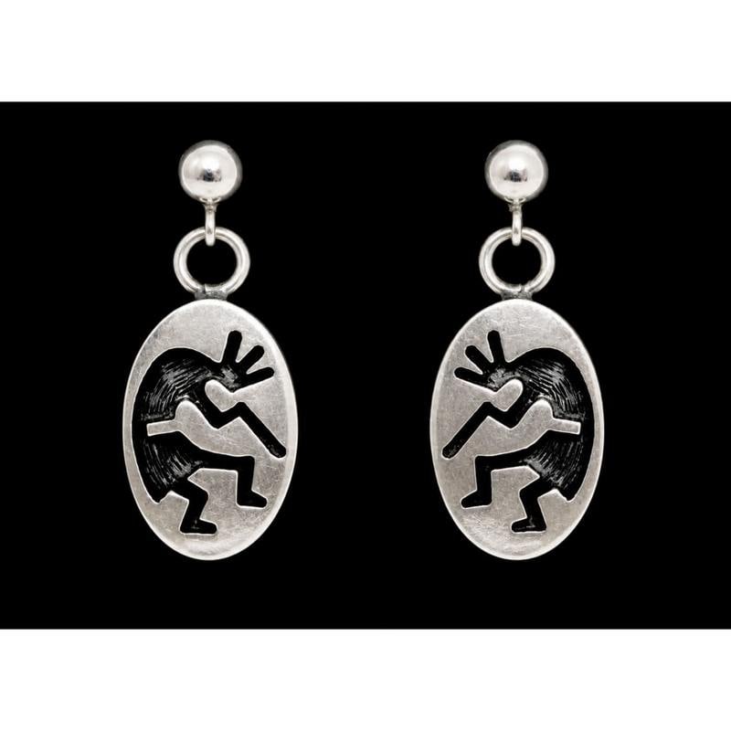 Vintage Hopi Kokopelli Sterling Silver Dangle Earrings Signed (1 of 4)
