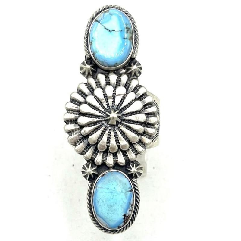 Navajo Golden Hills Turquoise Statement Ring Sz 9.5 Sterling Silver Sam Yellowhair (1 of 4)