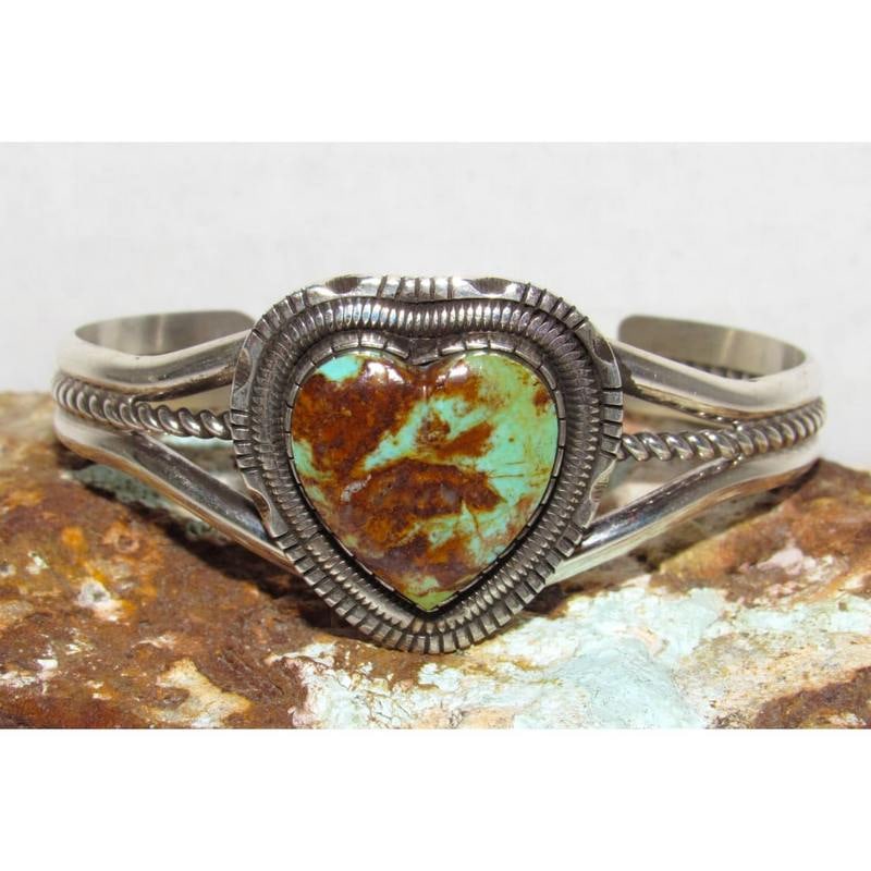 Navajo Royston Turquoise Heart Cuff Bracelet Will Vandiver Native American (1 of 5)