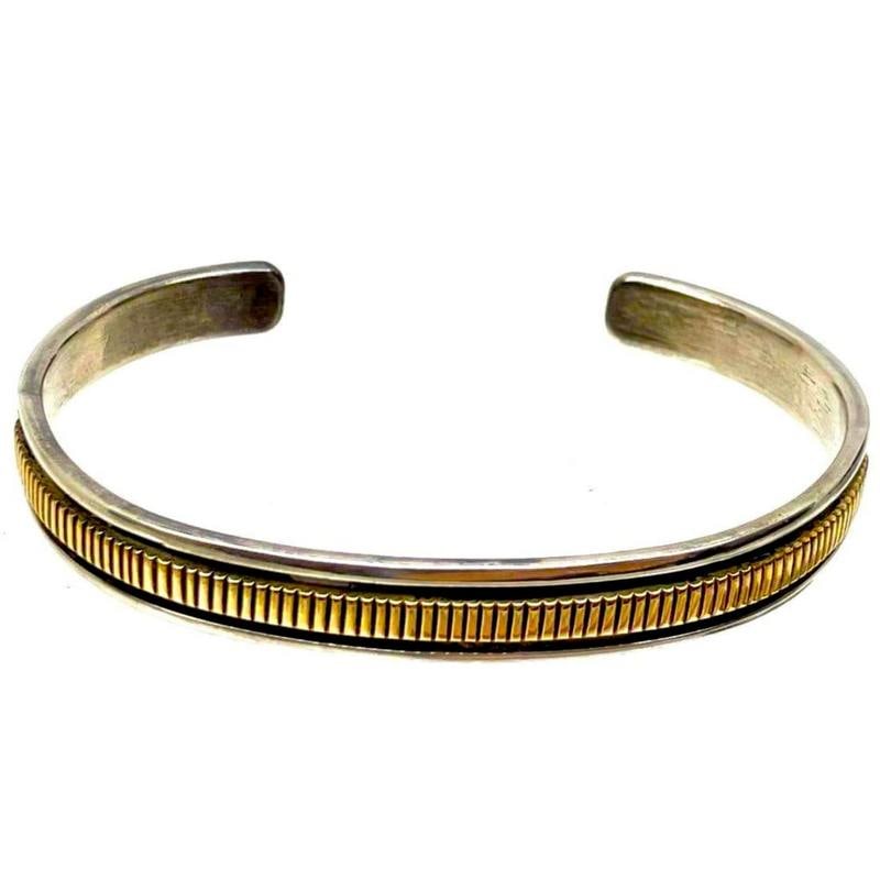 Vintage Navajo Sterling Silver 14K Gold Cuff Bracelet B Morgan Native American (1 of 6)