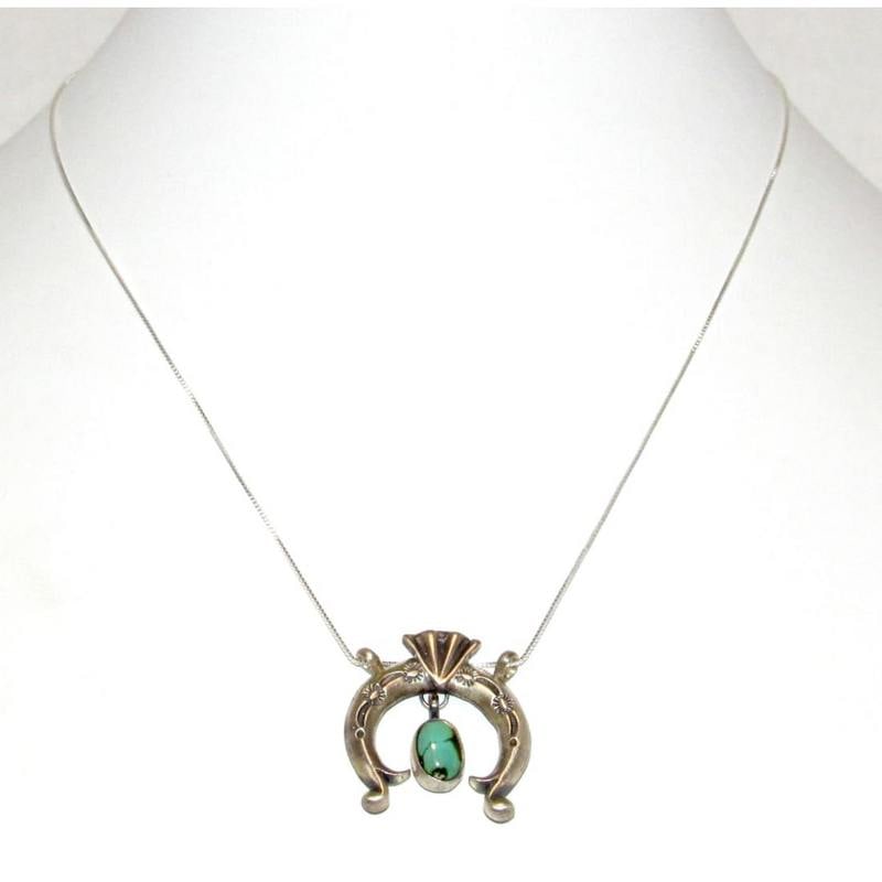 Navajo Royston Turquoise Naja Necklace Dainty Squash Blossom Sterling (1 of 4)