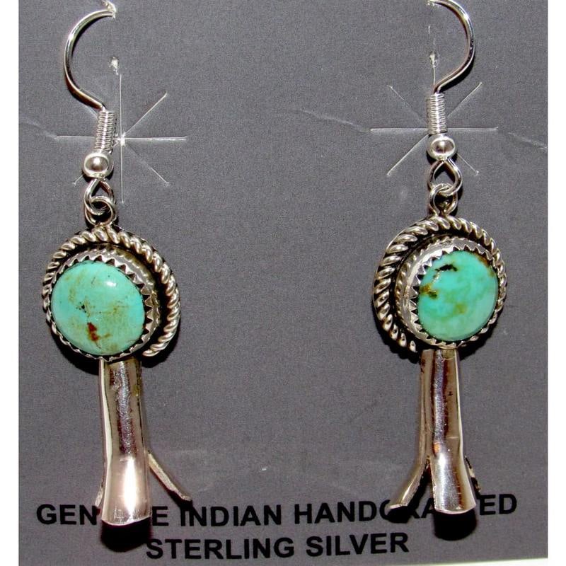 Navajo Squash Blossom Earrings Sterling Silver Turquoise Native American (1 of 3)
