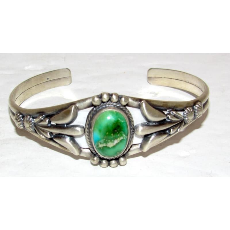 Navajo Royston Turquoise Stacker Cuff Sterling Hand Etched Bracelet B. Platero (1 of 4)