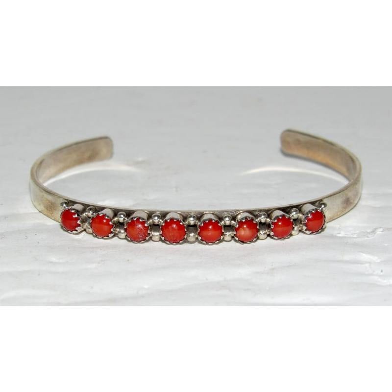 Navajo Red Orange Spiny Cuff Bracelet Sterling Silver S. Yazzie & G. Parker (1 of 3)