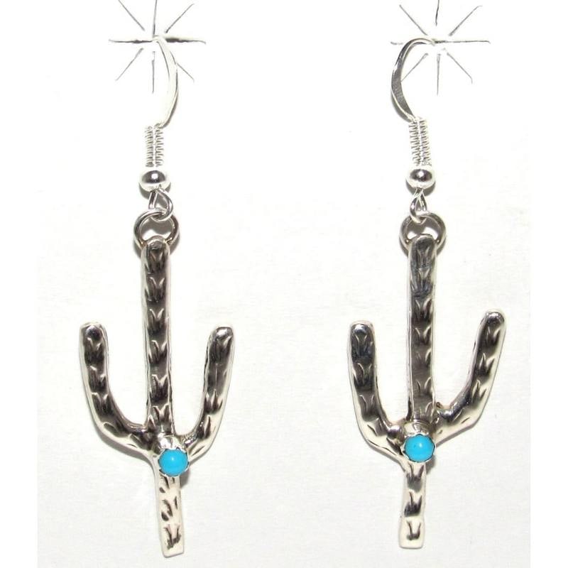 Navajo Sterling Turquoise Cactus Earrings Native American Signed (1 of 4)
