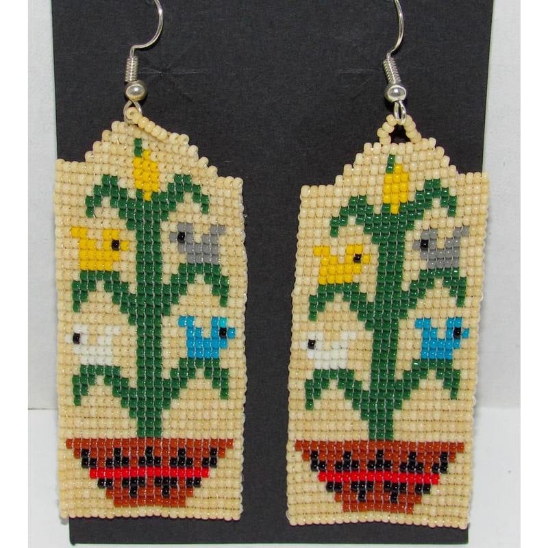 Vintage Zuni Beaded Dangle Earrings Tree of Live Design (1 of 3)