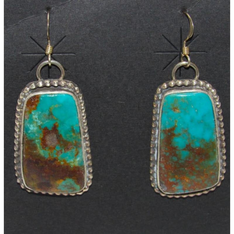 Navajo Gem Grade Royston Turquoise Dangle Earrings Sterling L Hurley (1 of 4)