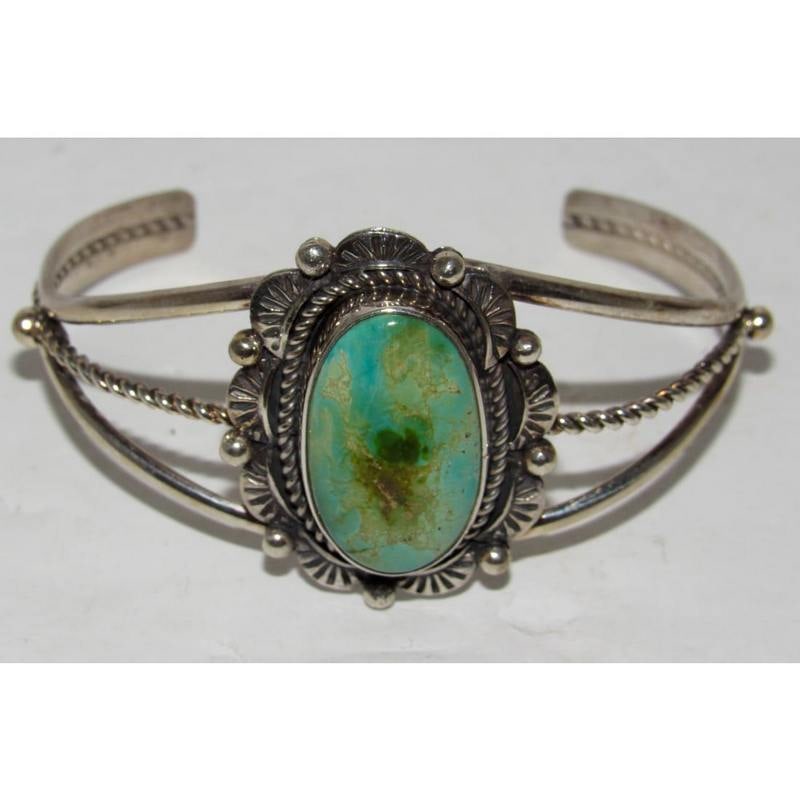 Navajo Royston Turquoise Sterling Cuff Bracelet J Begay (1 of 5)
