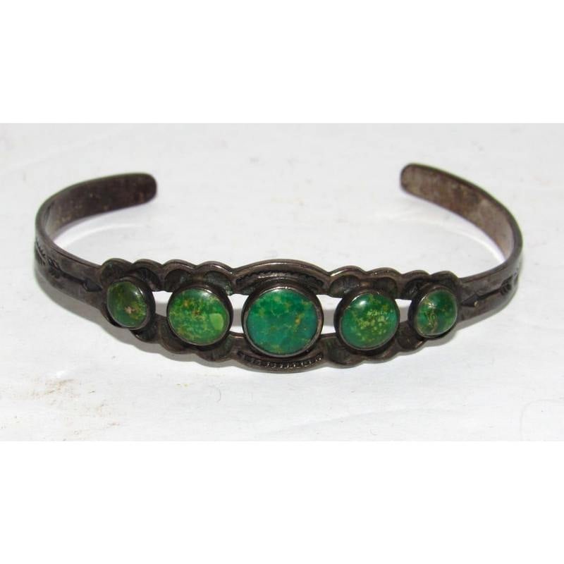 Vintage Navajo Cerrillos Turquoise Cuff Bracelet Ingot Sterling Silver (1 of 4)