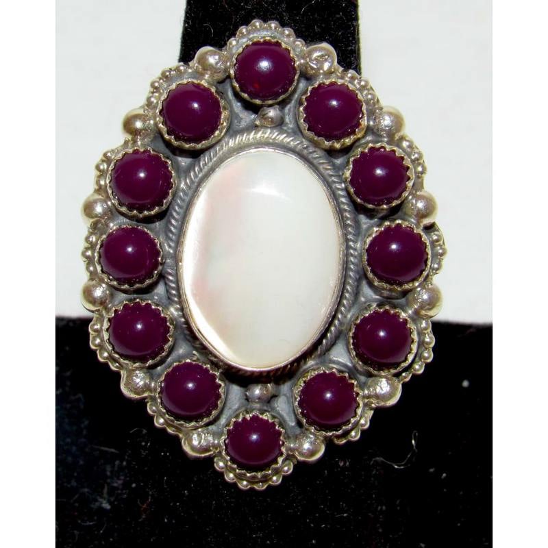 Navajo Mother of Pearl Ring Purple Spiny Cluster Ring Size 7 Sterling Silver (1 of 4)