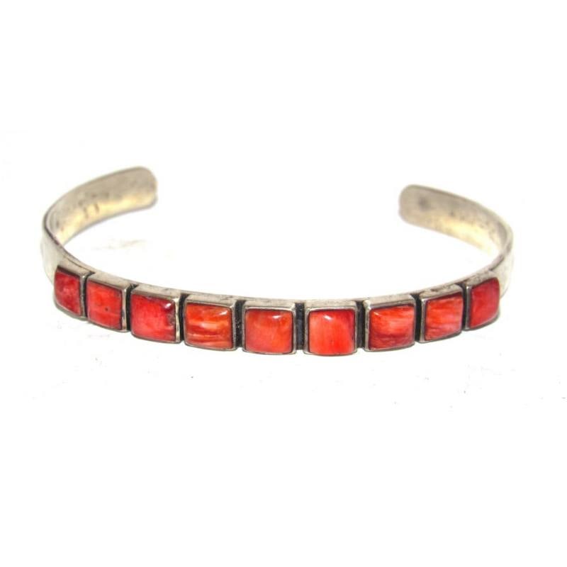 Vintage Navajo Orange Spiny Stacker Cuff Bracelet Sterling Silver Signed (1 of 5)