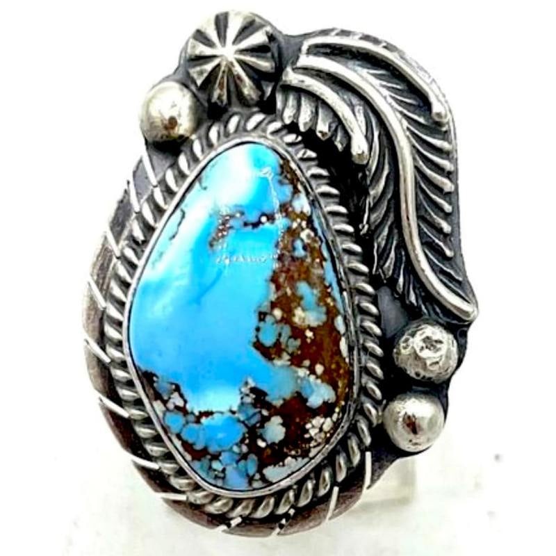 Navajo Golden Hills Turquoise Ring Sz 8 Adjustable Sterling Silver G. Nez: Navajo Golden Hills Turquoise Ring Sz 8 Adjustable Sterling Silver G. Nez. Stunning Native American Navajo sterling silver & gorgeous Golden Hills mine blue turquoise in desirable lavender hues. Intri