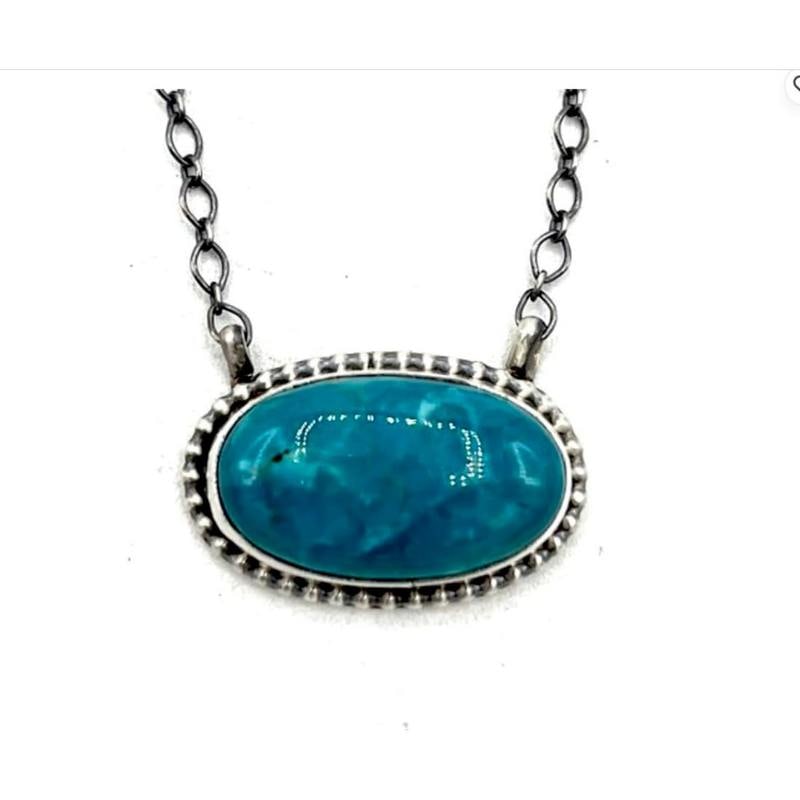 Navajo Kingman Turquoise Bar Necklace Sterling Silver A. Martinez (1 of 3)