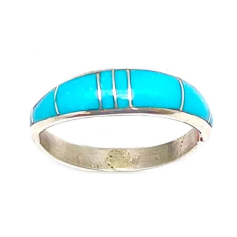 Zuni Turquoise Inlay Ring Size 7 Sterling Silver M. Peynesta Native American (1 of 3)