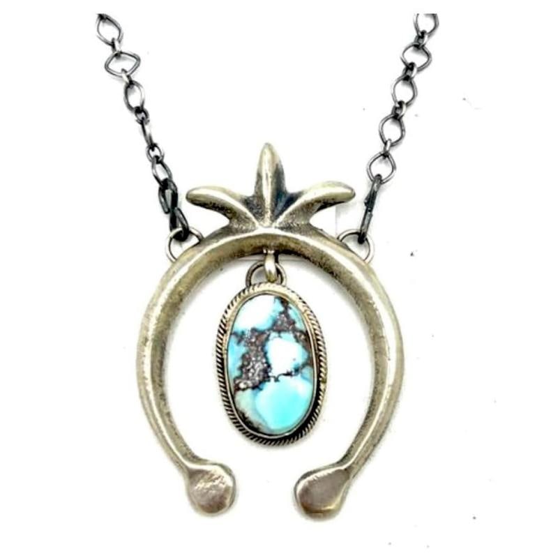 Navajo Golden Hills Turquoise Naja Bar Necklace Squash Blossom Sterling Silver T. Yazzie (1 of 3)