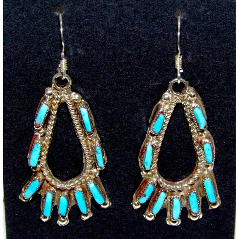 Zuni Turquoise Dangle Earrings Sterling Silver V. Yawakia (1 of 3)