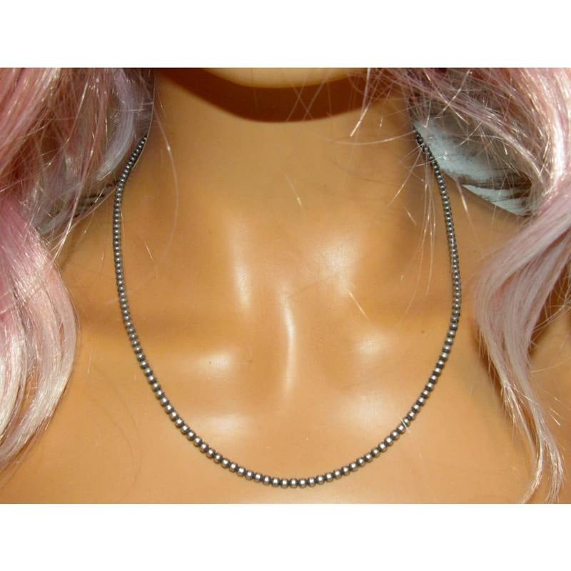 Navajo Pearls Necklace 4mm Sterling Silver Beads Necklace 24"L: Stunning 4mm Navajo pearls necklace. Measures about 20" long with hook & eye closure. Gorgeous, elegant & timeless piece that is sure to complement any outfit. Wonderful gift for anyone or yourself! :