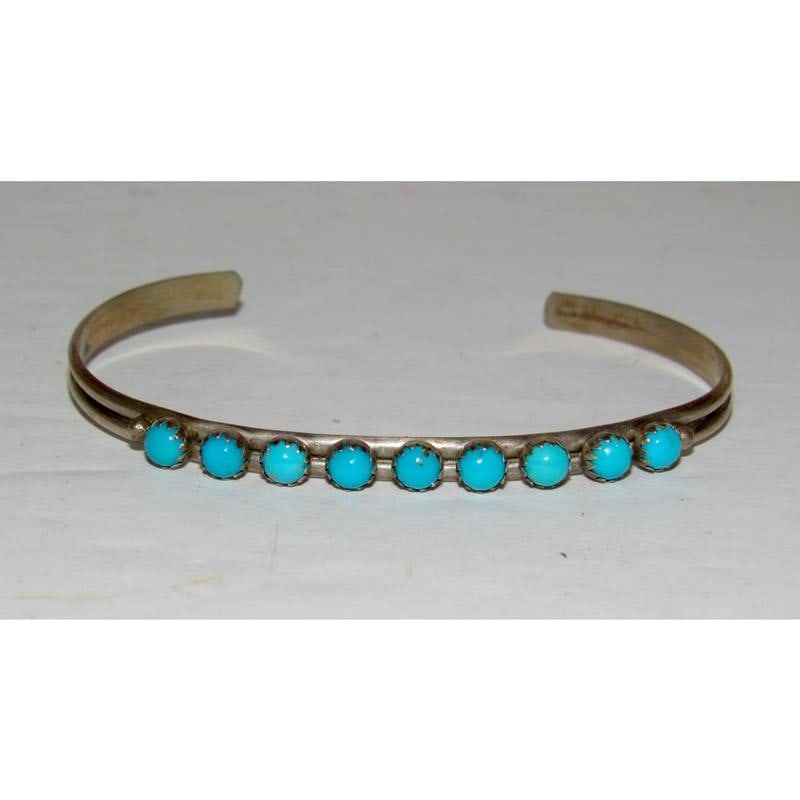 Vintage Zuni Snake Eye Turquoise Stacker Cuff Bracelet Sterling Silver (1 of 3)