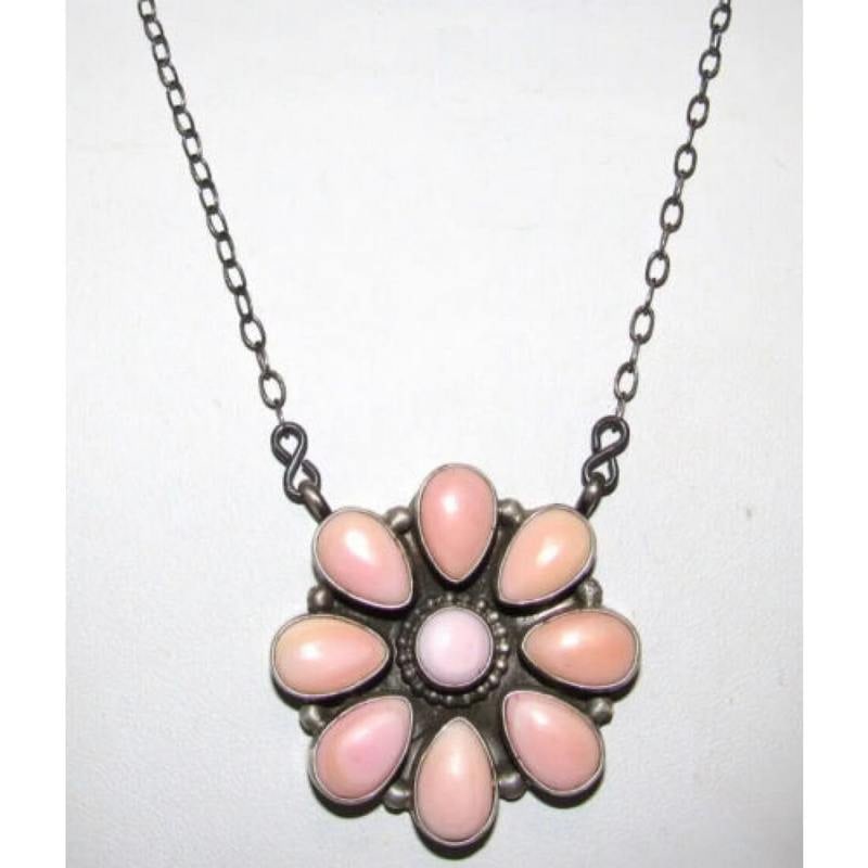 Navajo Pink Conch Shell Cluster Bar Necklace Sterling Silver Betta Lee (1 of 8)