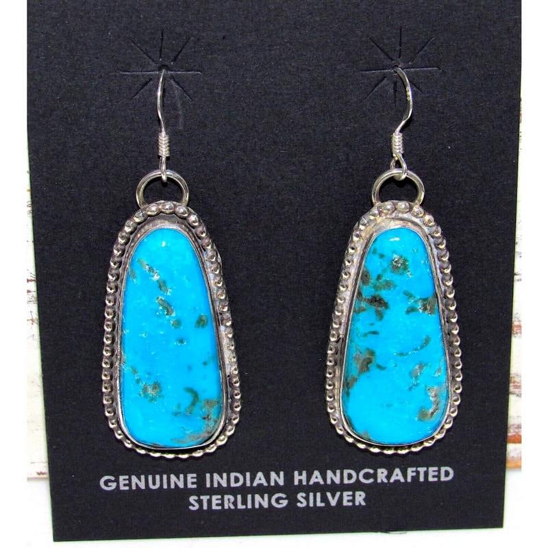 Navajo Kingman Turquoise Dangle Earrings Sterling Silver L Hurley (1 of 3)