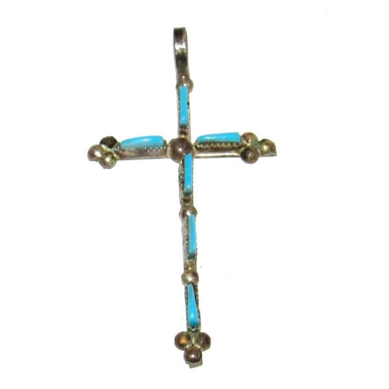 Vintage Zuni Turquoise Cross Pendant Sterling Silver Native American (1 of 3)