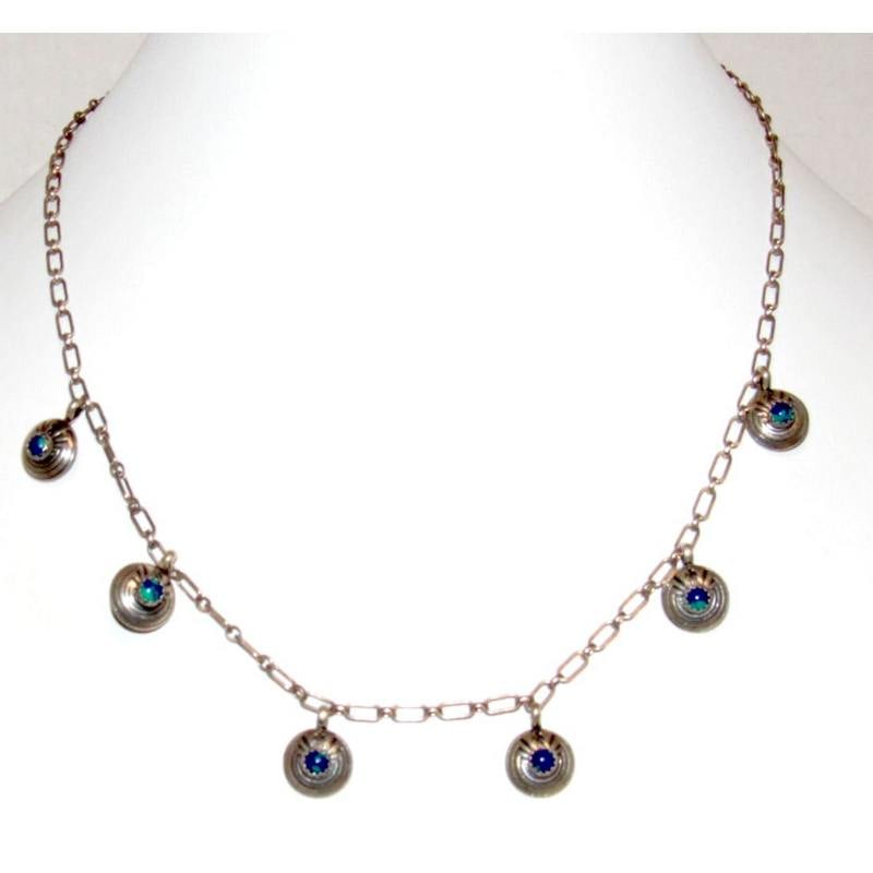 Vintage Mexican Sterling Silver Azurite Charm Necklace (1 of 6)