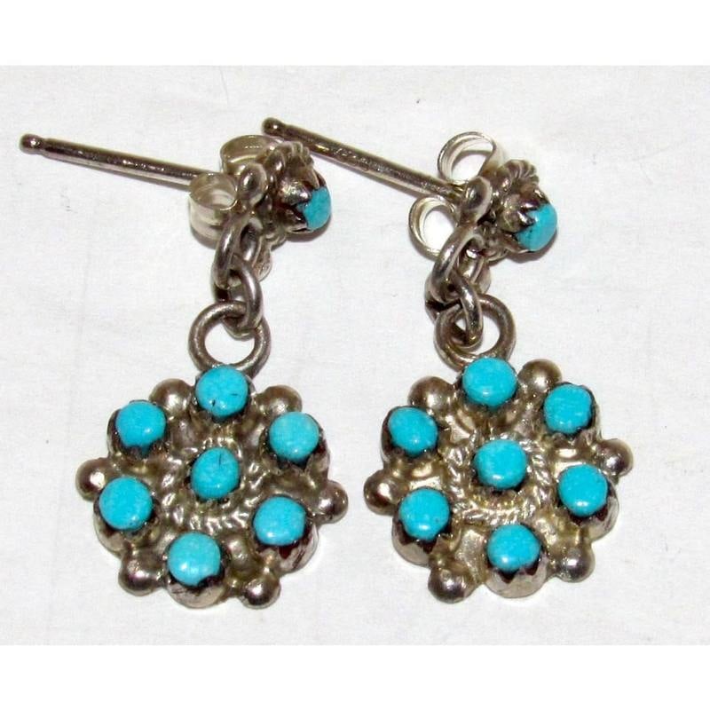 Zuni Snake Eye Turquoise Dangle Earrings Sterling Silver Native American Signed (1 of 5)