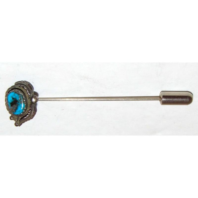 Old Pawn Navajo Turquoise Hat Pin Sterling Silver Lapel Pin (1 of 3)