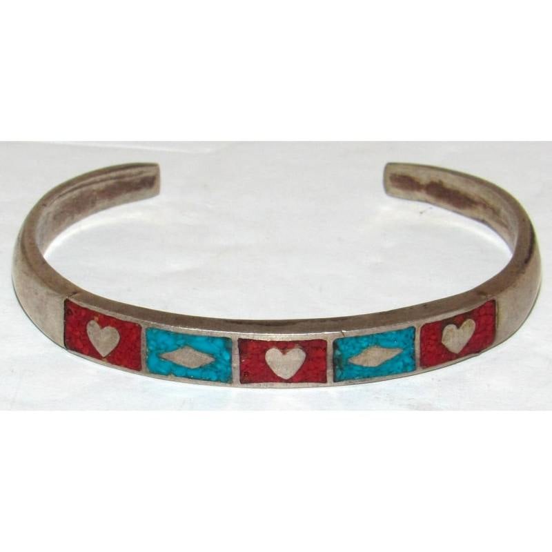 Vintage Bell Trading Post Navajo Sterling Silver Turquoise Coral Cuff Bracelet (1 of 5)