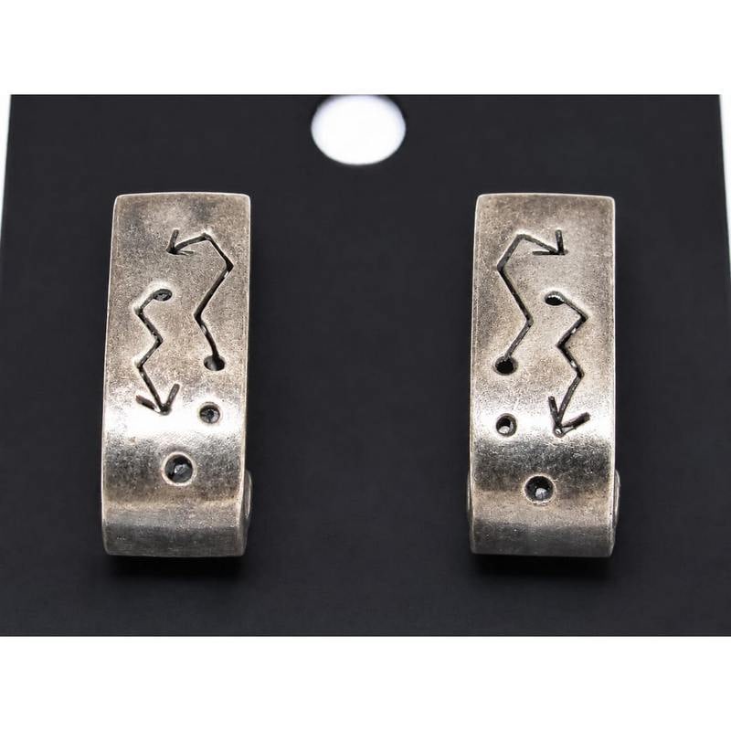 Vintage Mexican Silver Modernist Hoop Earrings (1 of 4)