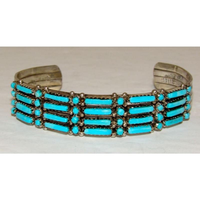 Vintage Zuni Petit Point Turquoise Cuff Bracelet Sterling Silver Old Pawn (1 of 5)