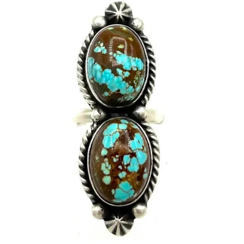 Navajo Number 8 Turquoise Statement Ring Sz 8 Adjustable Sterling Silver J Dixon: Navajo Number 8 Turquoise Statement Ring Sz 8 Adjustable Sterling Silver J Dixon. Spectacular Navajo Number 8 Turquoise and sterling silver statement ring handcrafted by Navajo artist John Dixon (J. D