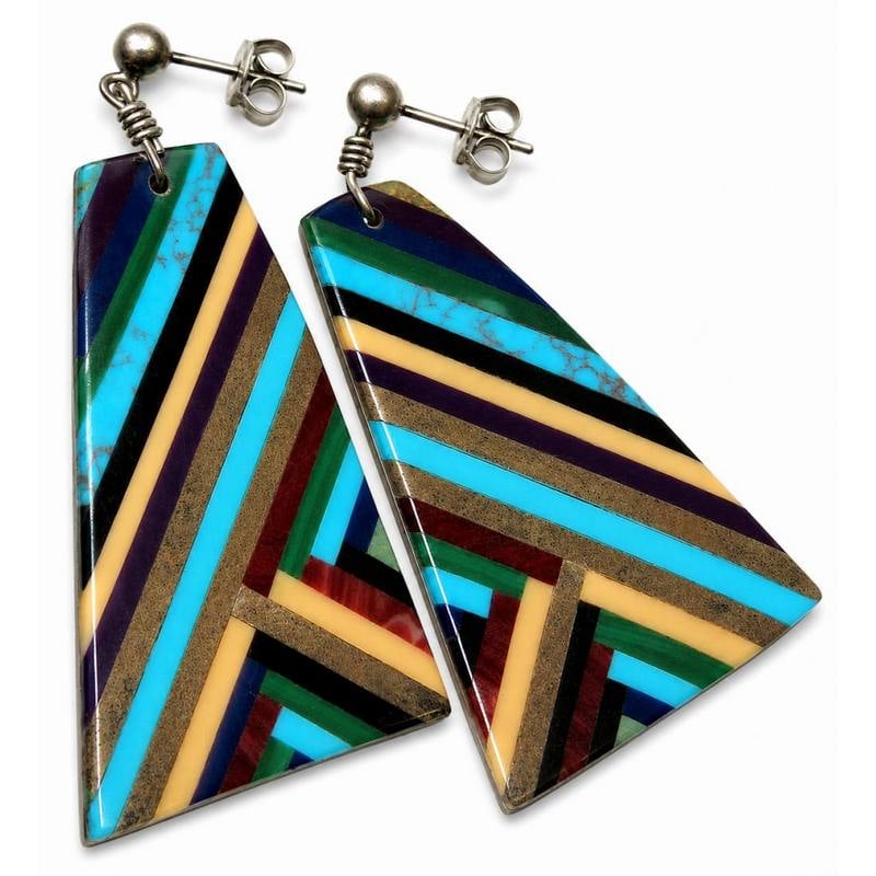 Vintage Santo Domingo Kewa Multi-Stone Inlay Earrings - Crespin Family (1 of 3)
