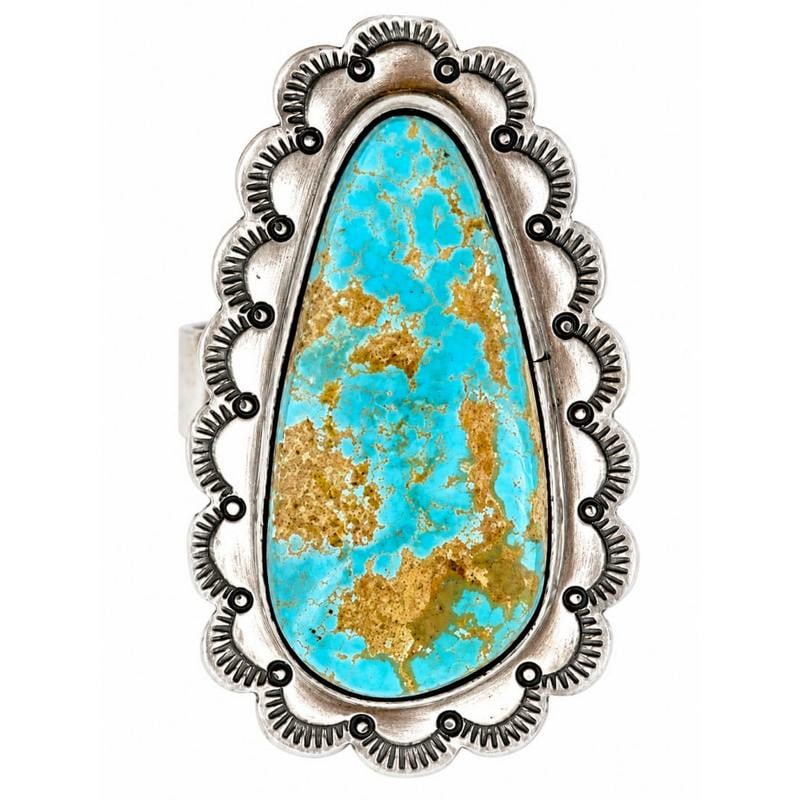 Navajo Blue Royston Turquoise Statement Ring Sz 8 Adjustable Sterling S. Skeets: Navajo Blue Royston Turquoise Statement Ring Sz 8 Adjustable Sterling S. Skeets. Stunning Native American Navajo sterling silver & gorgeous Blue Royston mine turquoise in desirable shades intricately 