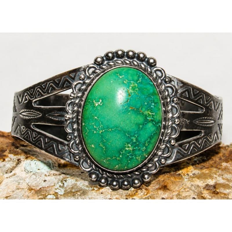 Old Pawn Navajo Cerrillos Turquoise Cuff Bracelet Ingot Sterling Silver Native 47g (1 of 7)