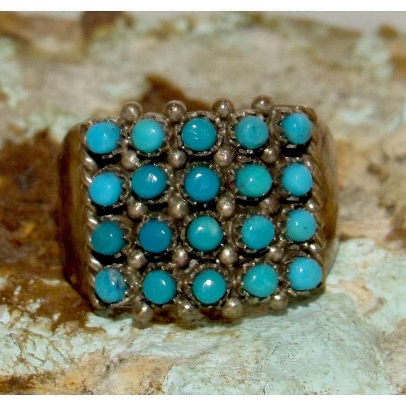 Vintage Zuni Snake Eye Turquoise Cluster Ring Size 7 Sterling Silver (1 of 5)