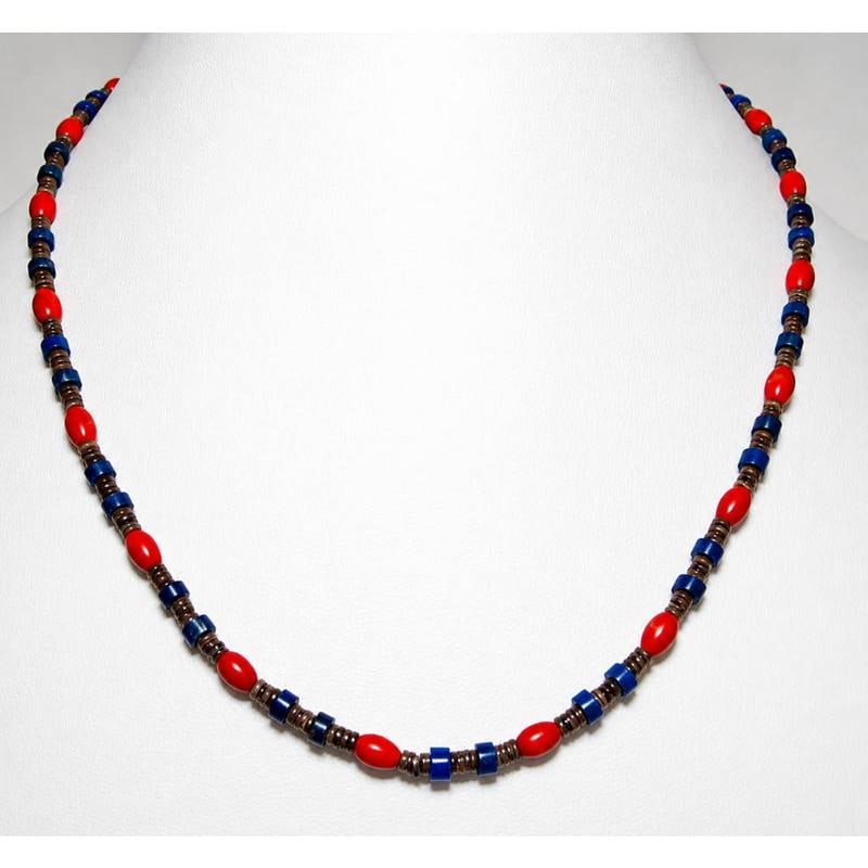 Santo Domingo Rolled Shell Coral Lapis Heishi Choker Necklace (1 of 5)