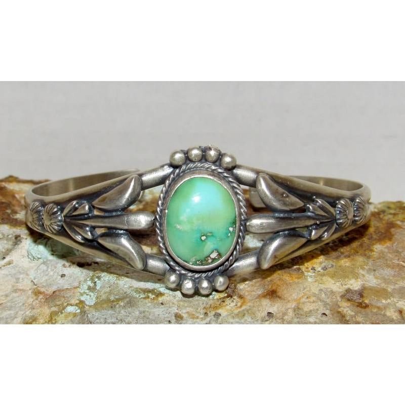 Navajo Royston Turquoise Stacker Cuff Sterling Hand Etched Bracelet B. Platero (1 of 5)