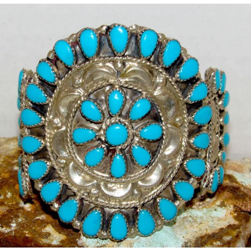 Navajo Turquoise Cluster Sterling Silver Cuff Bracelet D. Wauneka (1 of 5)