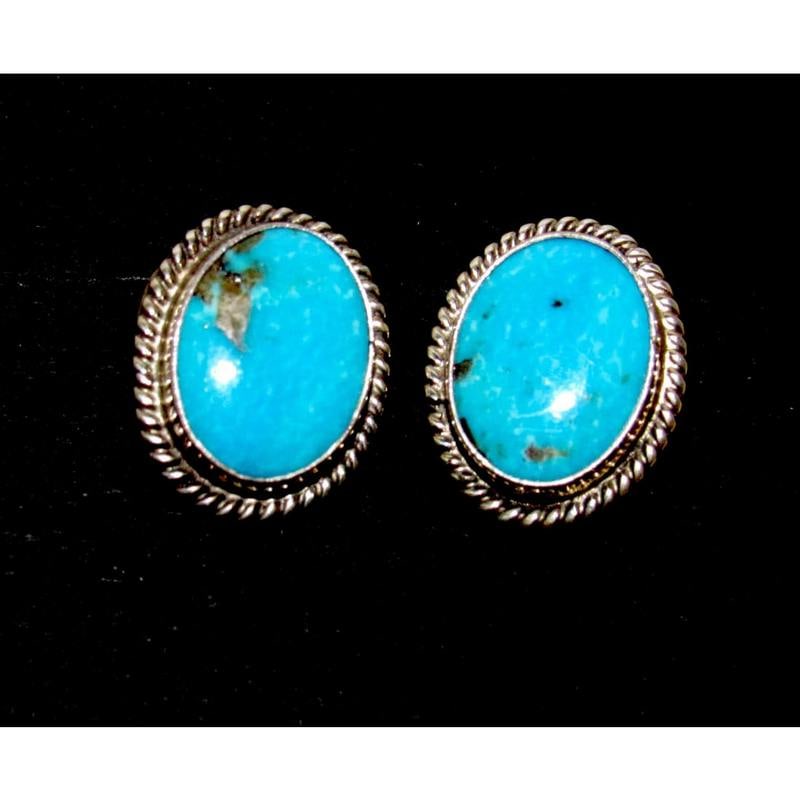Navajo Kingman Turquoise Post Earrings Sterling Silver Native American (1 of 3)