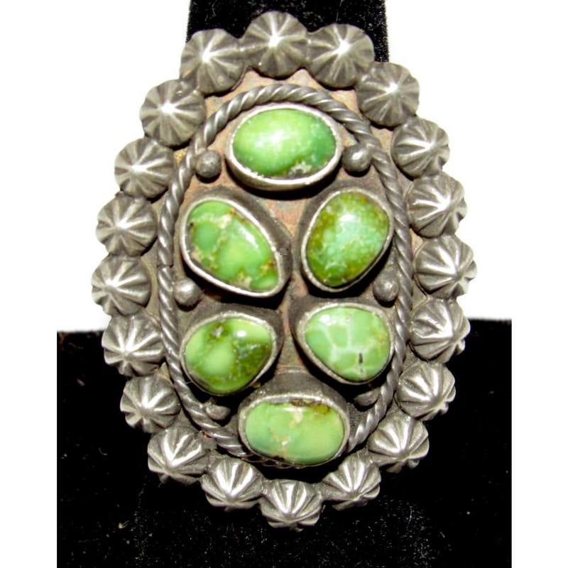 Navajo Sonoran Gold Turquoise Cluster Ring Sz 8 Sterling Silver: Navajo Sonoran Gold Turquoise Cluster Ring Sz 8 Sterling Silver. For your consideration is this stunning Navajo sterling silver and phenomenal Sonoran Gold mine turquoise cluster statement ring in siz