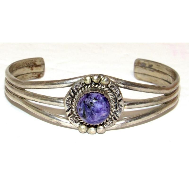Vintage Navajo Purple Charoite Cuff Bracelet Sterling Silver N. Fred Jr (1 of 6)