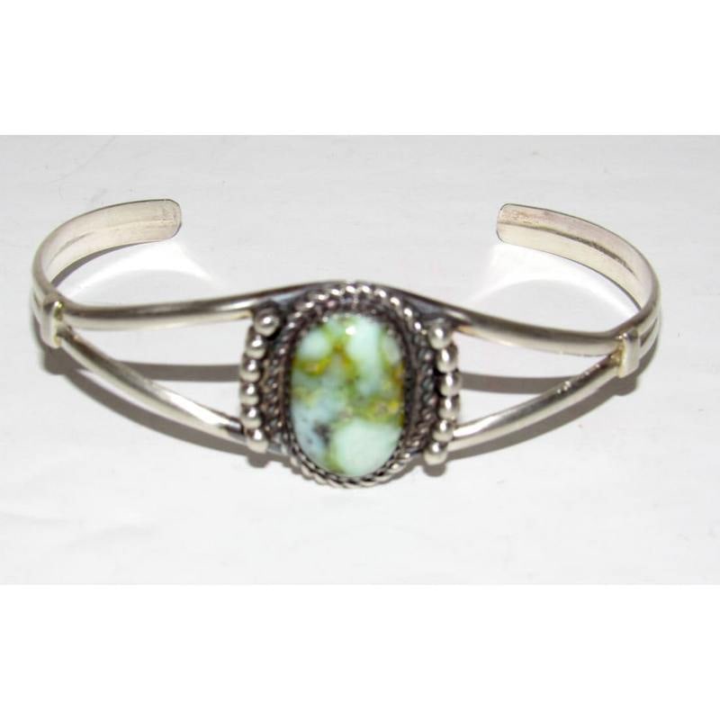 Navajo Palomino Turquoise Variscite Cuff Bracelet Sterling Silver Signed (1 of 6)