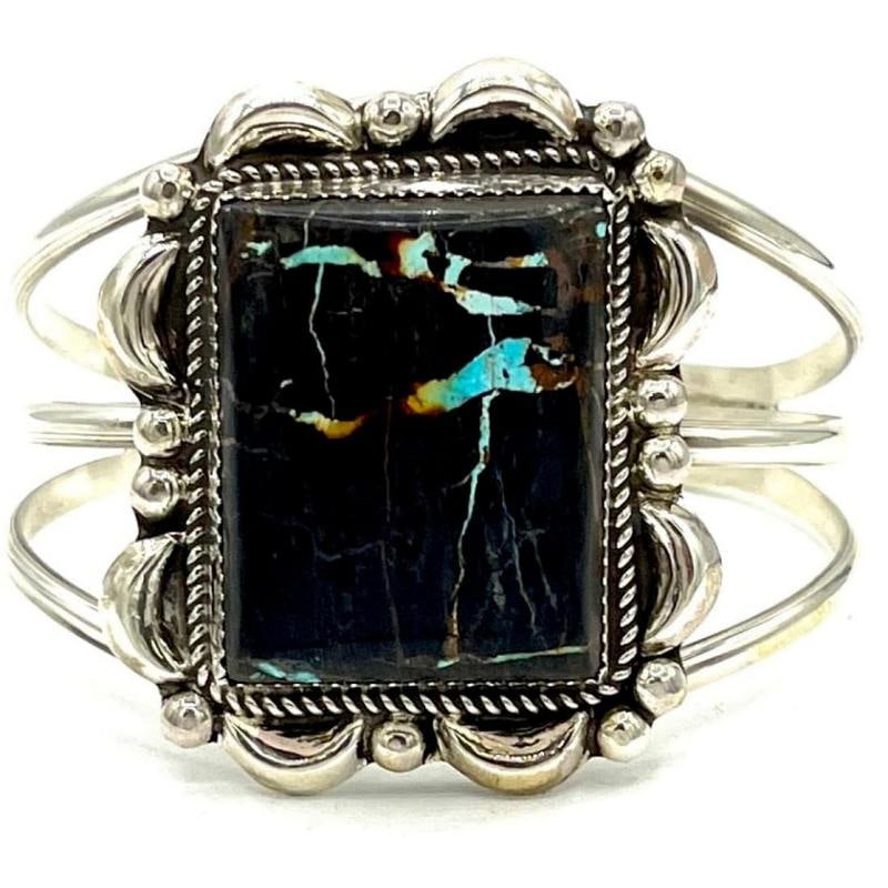 Navajo Statement Black Jack Turquoise Cuff Bracelet Sterling Silver D. Nez: Navajo Statement Black Jack Turquoise Cuff Bracelet Sterling Silver D. Nez. Here is a wonderful opportunity to enhance your jewelry collection and treat yourself to this exceptional gem-grade Black Ja