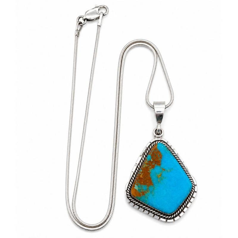 Navajo Pilot Mountain Turquoise Pendant Sterling Silver Necklace Arkie Nelson (1 of 5)