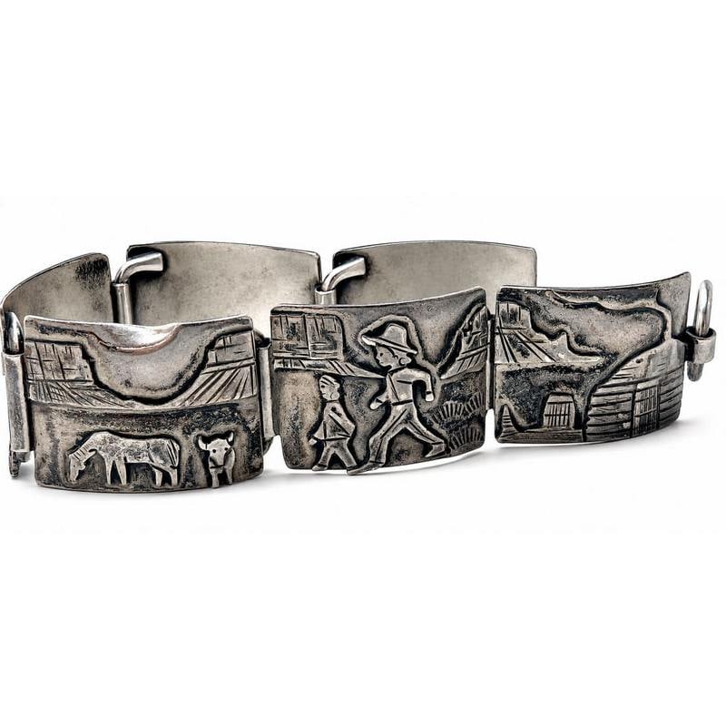 Vintage Navajo Sterling Silver Storyteller Panel Bracelet J. Livingston Signed (1 of 4)