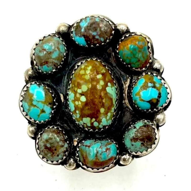 Navajo Number 8 Turquoise Cluster Ring Sterling Silver Sz 8 J Begay (1 of 4)