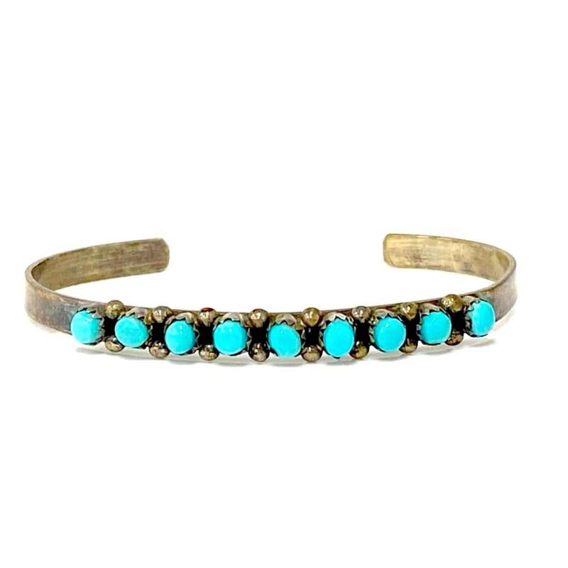 Vintage Zuni Snake Eye Turquoise Stacker Cuff Bracelet Sterling Silver (1 of 4)